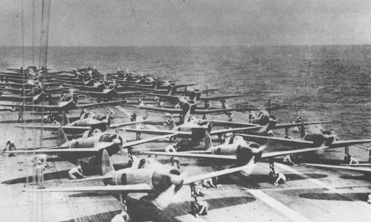 Japanese aircraft prepare for the first wave of strikes, December 7, 1941.