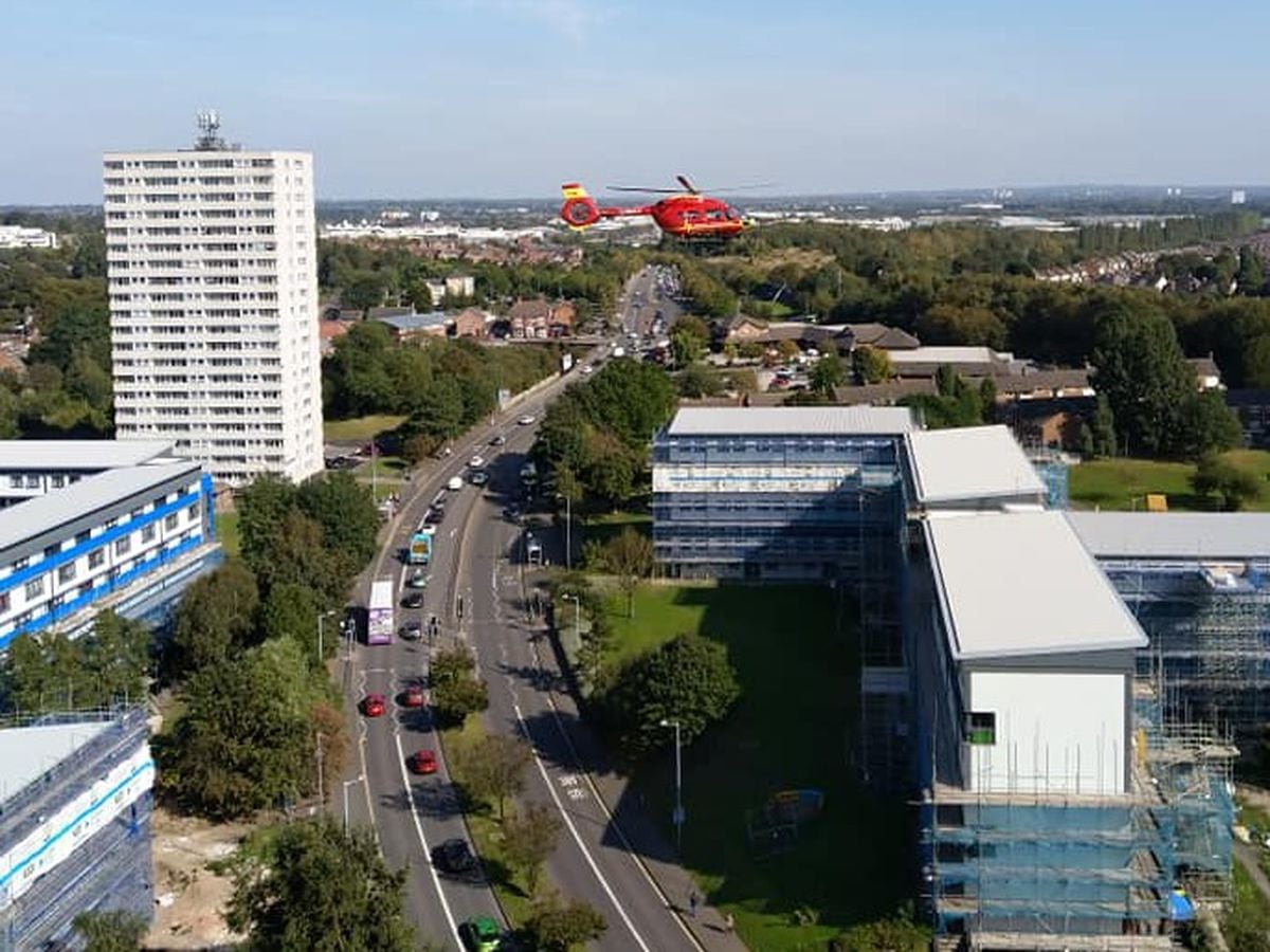 An air ambulance hovers above Wednesfield Road. Photo: @legendkiller2k8