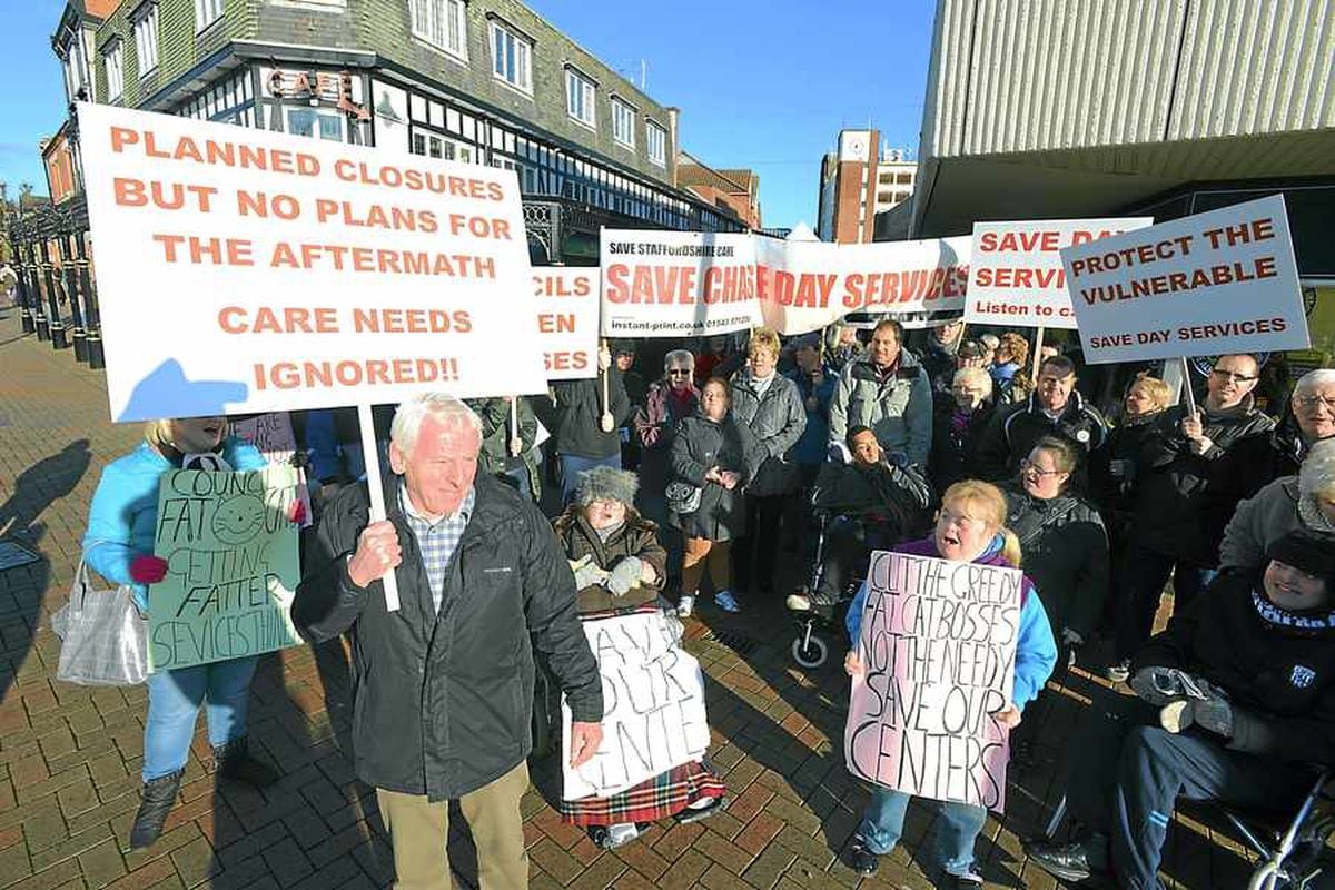 Users of Chase Day Services at a protest in the town earlier this year