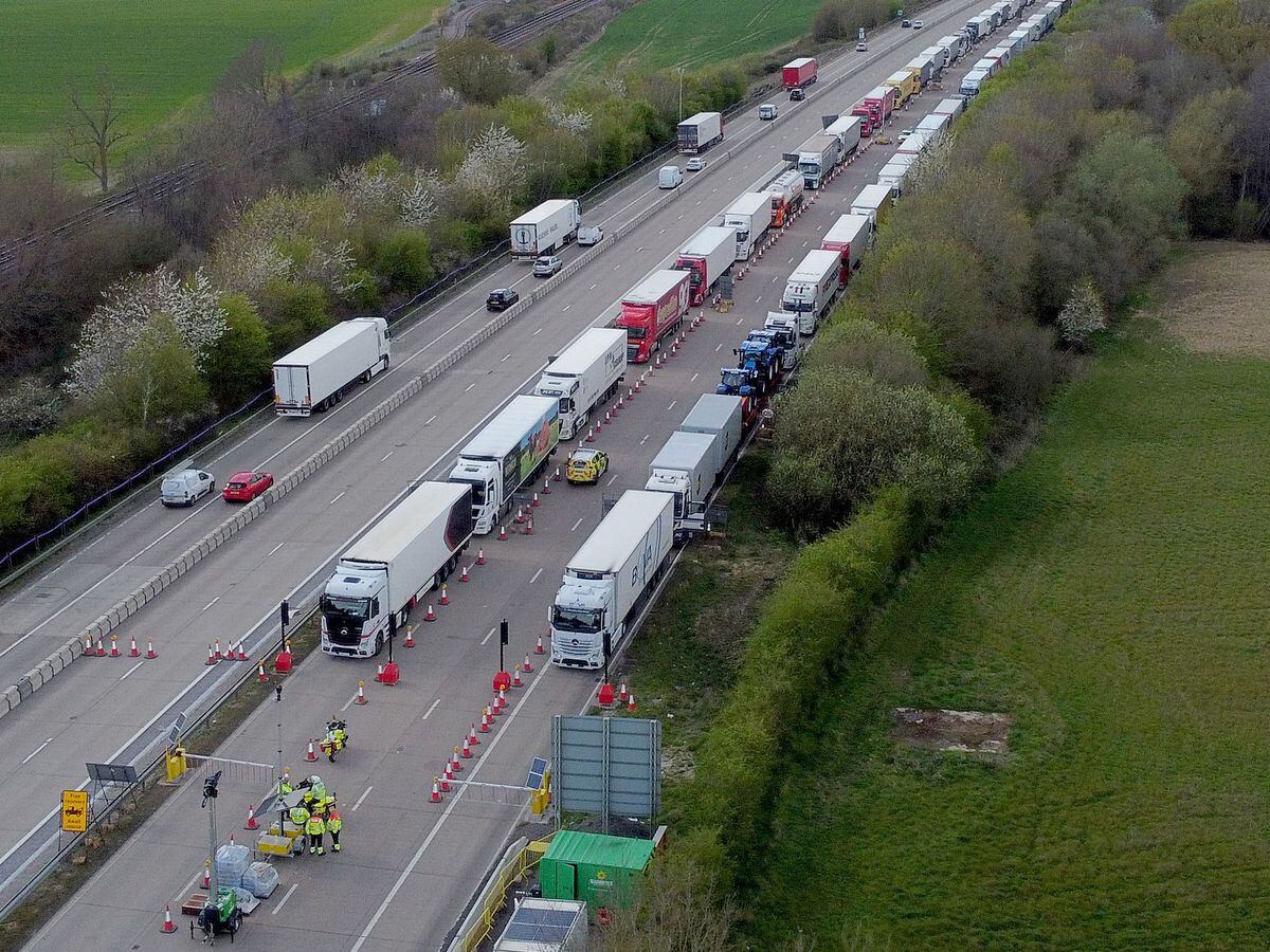 Lorries queue in Operation Brock on the M20