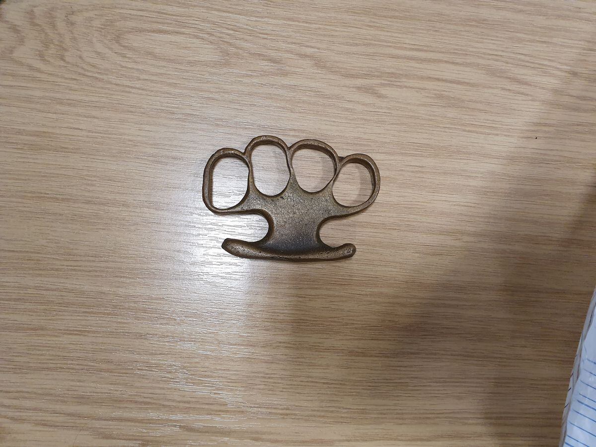 A knuckle duster was found inside the van. Photo: Dudley Police