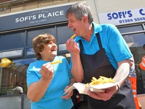 Sofi Hickinbottom and her son-in-law Kiki are all smiles after reopening Sofi's Plaice in Dudley.