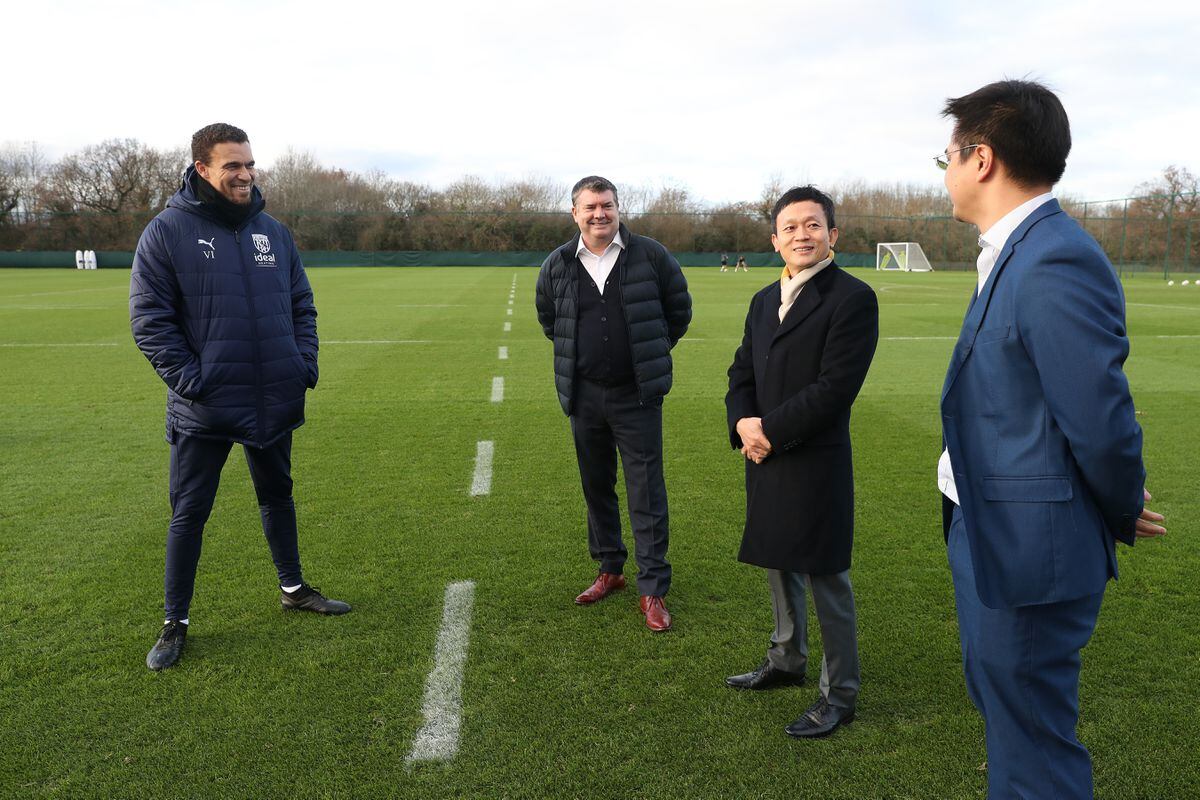Valerien Ismael and Guochuan Lai of West Bromwich Albion at West Bromwich Albion Training Ground on December 15, 2021 in Walsall, England. (Photo by Adam Fradgley/West Bromwich Albion FC via Getty Images).