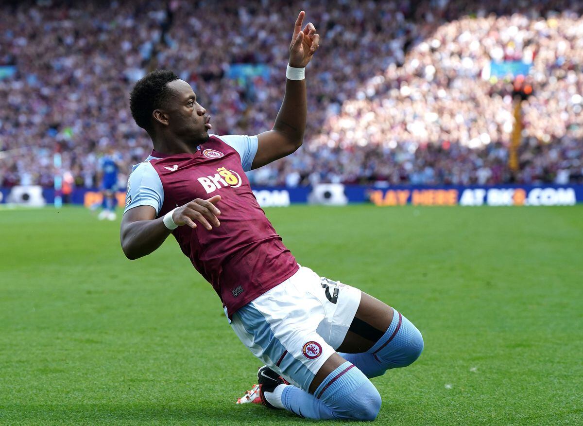 
              
Aston Villa's Jhon Duran celebrates scoring their side's fourth goal of the game during the Premier League match at Villa Park, Birmingham. Picture date: Sunday August 20, 2023. PA Photo. See PA story SOCCER Villa. Photo credit should read: Nick Potts/PA Wire.


RESTRICTIONS: EDITORIAL USE ONLY 
No use with unauthorised audio, video, data, fixture lists, club/league logos or "live" services. Online in-match use limited to 120 images, no video emulation. No use in betting, games or single club/league/player publications.
            
