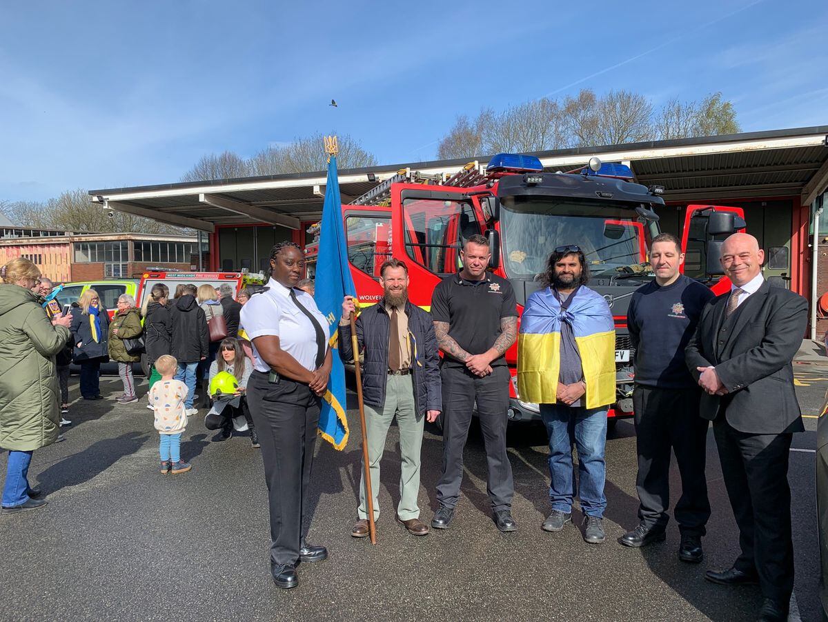 The Mayor of Wolverhampton Greg Brackenridge joins members of Wolverhampton Fire Station and Mychailo Fedyk from the Ukrainian Community at the launch