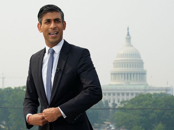 Prime Minister Rishi Sunak speaks to the media during his visit to Washington DC in the US
