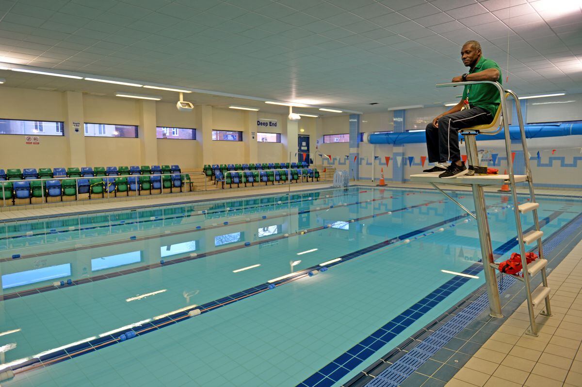 Albert Grant looks out across the empty pool at Dudley Leisure Centre after the last swimmer left the water