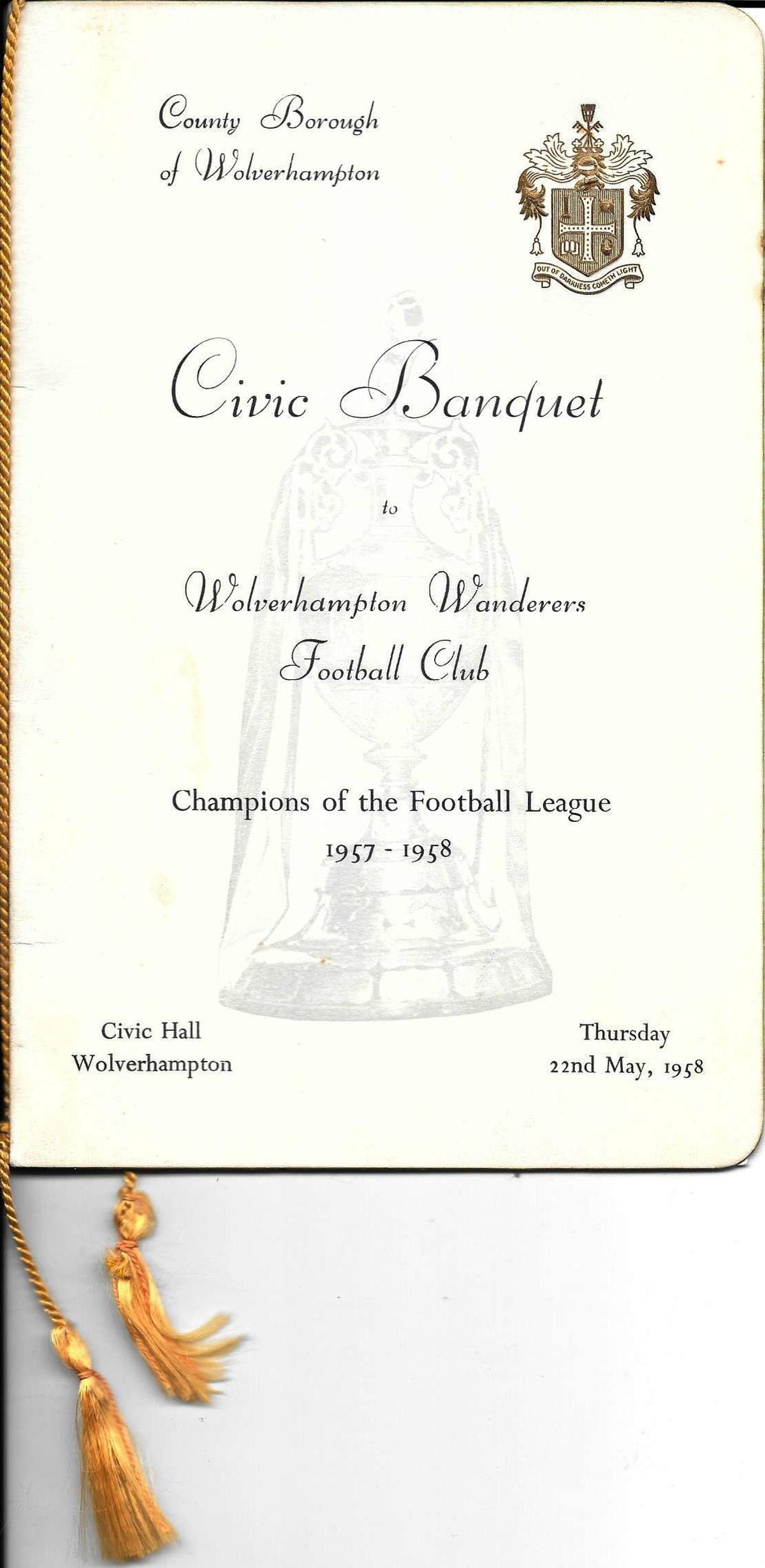 The civic reception menu for Wolves's title winning triumph