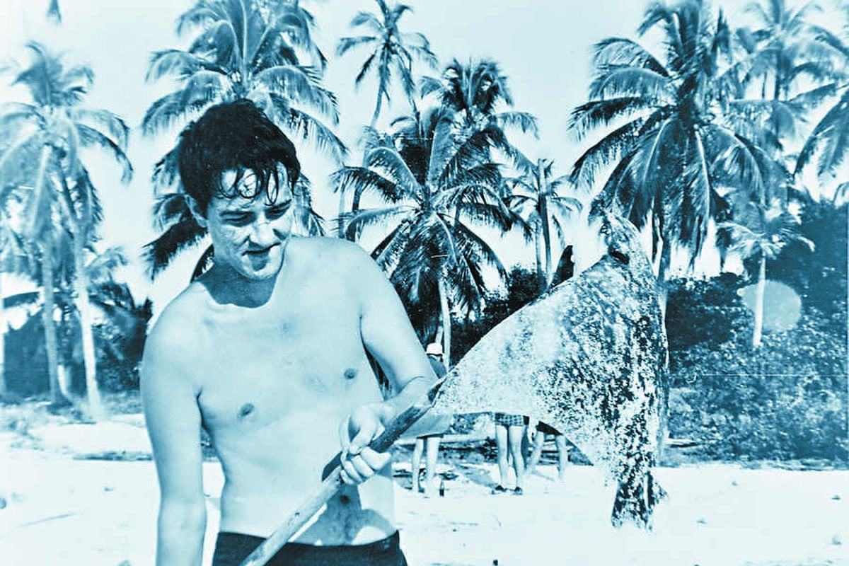 Spearing a stingray while serving in Belize in 1977