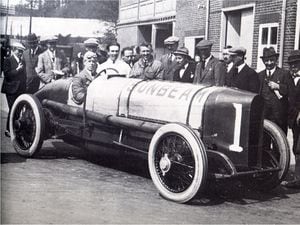 The Sunbeam 350hp outside the company's works in Upper Villiers Street, Wolverhampton