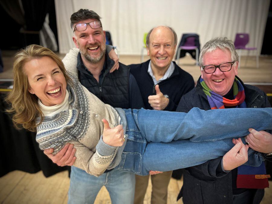 BBC stars Christina Trevanion, Charles Hanson, Charlie Ross and Philip Serrell during rehearsals for their upcoming theatre tour
