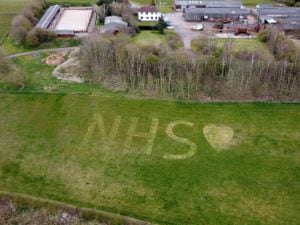 WALSALL COPYRIGHT EXPRESS&STAR TIM THURSFIELD- 01/04/20.Aerial pic showing the letters NHS that have been mown onto a field near Barr Beacon off Beacon Road, Walsall......