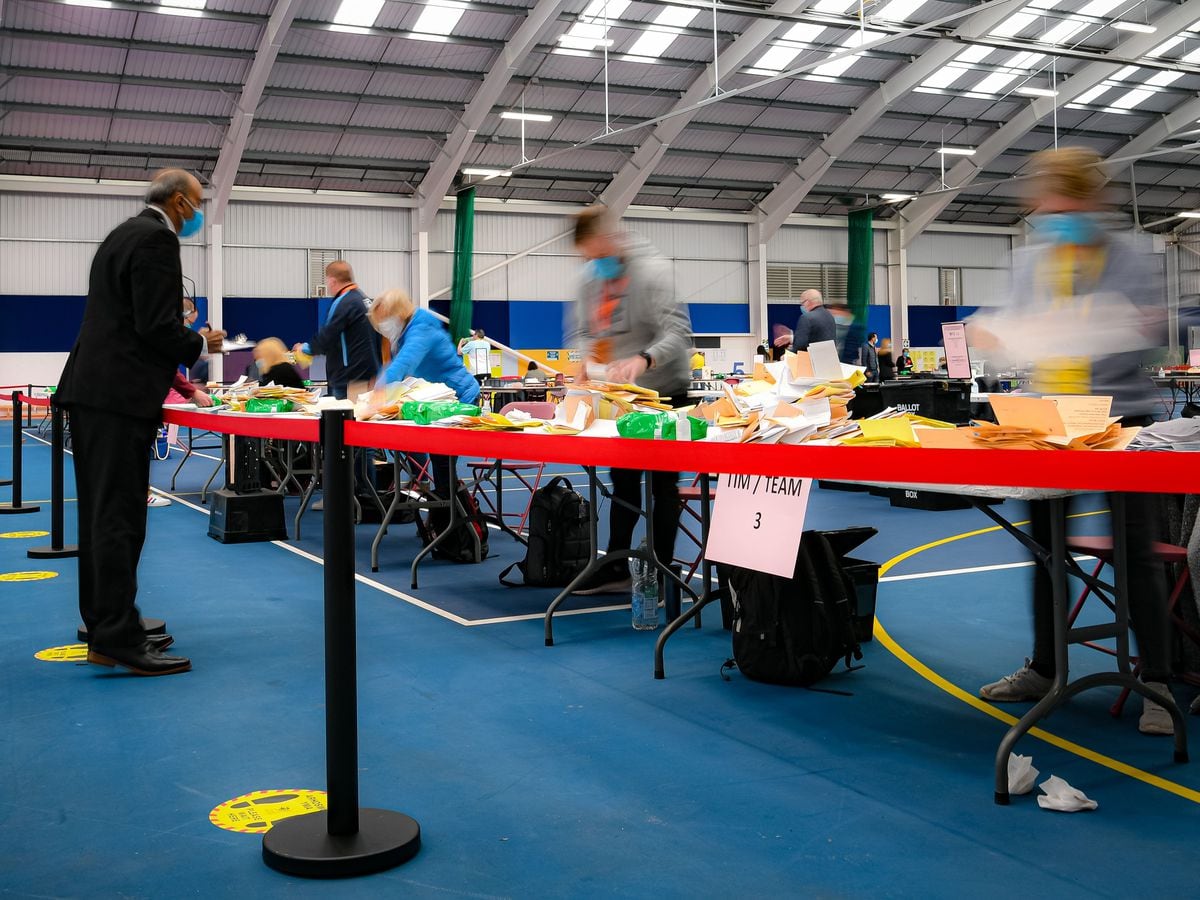 An observer watches as the count takes place of votes for the Welsh Parliamentary Elections at the Cardiff House of Sport, Cardiff (Ben Birchall/PA)