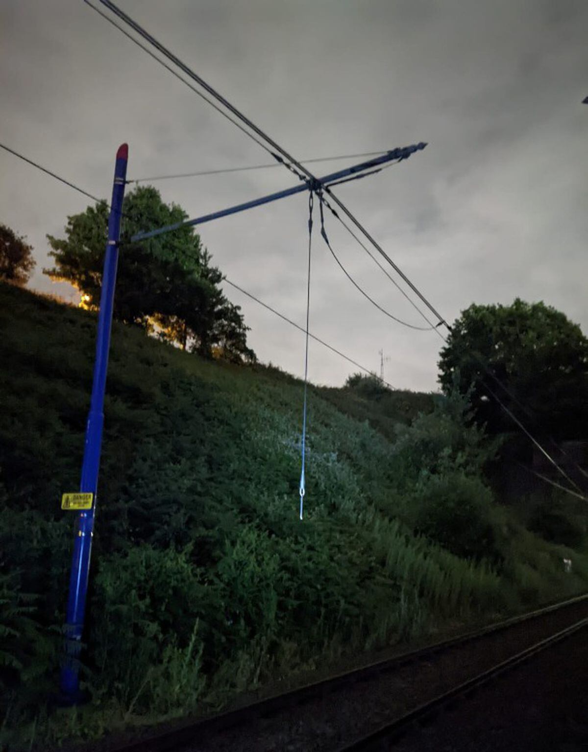 The overhead line was damaged on Thursday night. Photo: West Midlands Metro