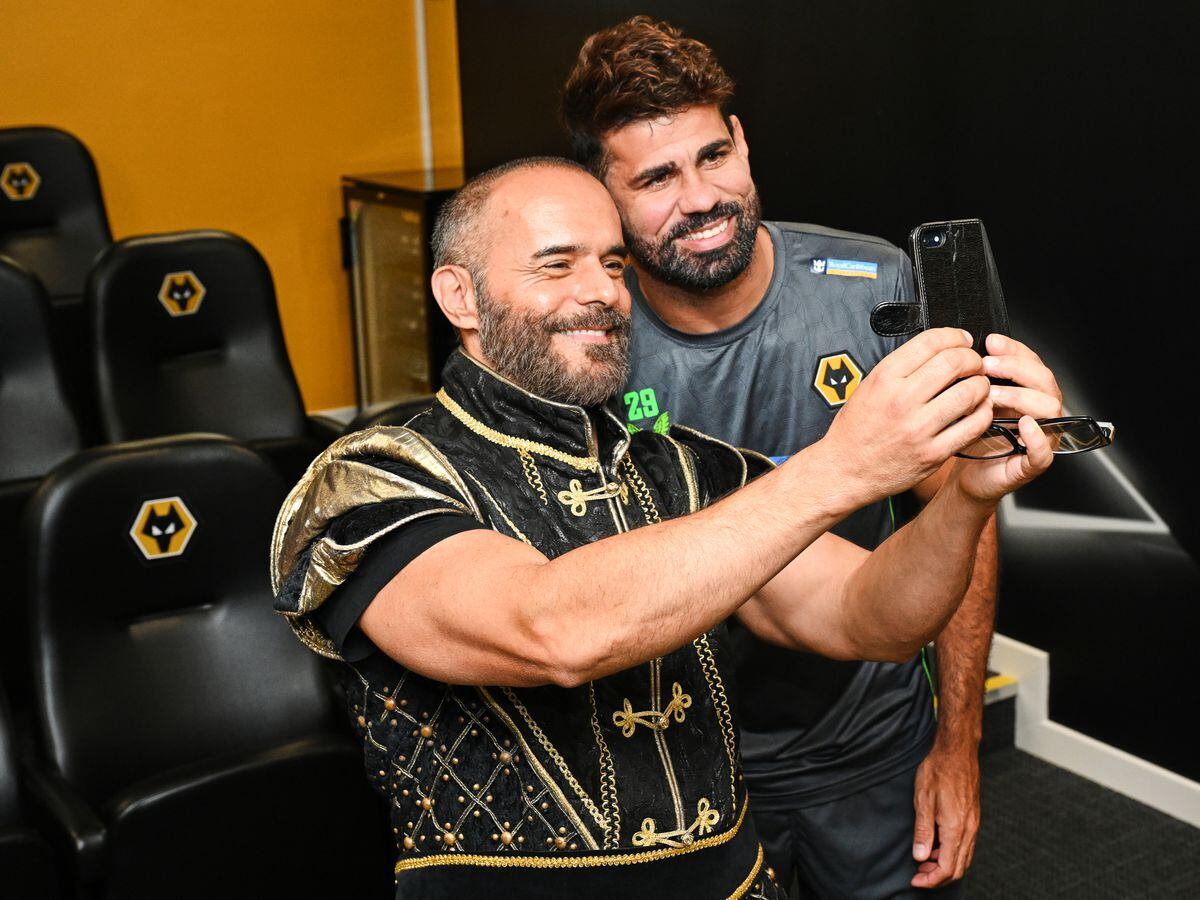 Two worlds collide: Wolves's new star, Diego Costa, meeting Michael Greco, who is in this year's panto at The Grand. 
