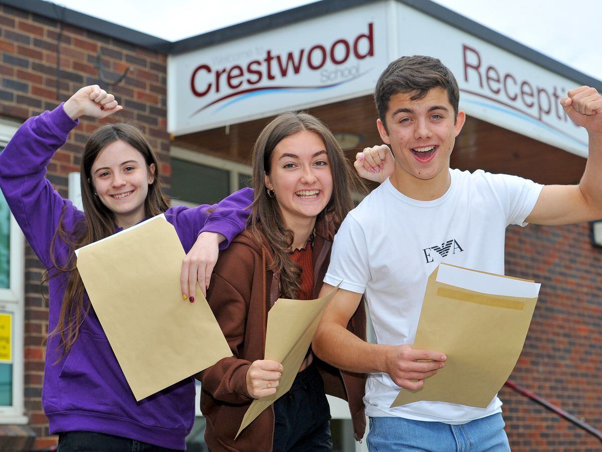 Sophie Bagley, Maya Bowles and Harrison Toy from Crestwood School are among the teenagers receiving their GCSE results