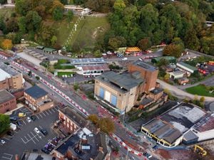 Aerial images showing regeneration areas around Dudley town centre. Showing Castle Hill and Dudley Hippodrome  