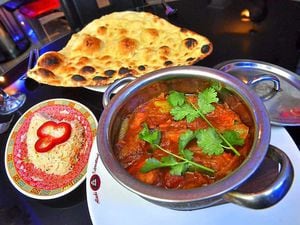 What a curry on! – Chicken balti and pilau rice with naan bread. Pictures by Steve Leath