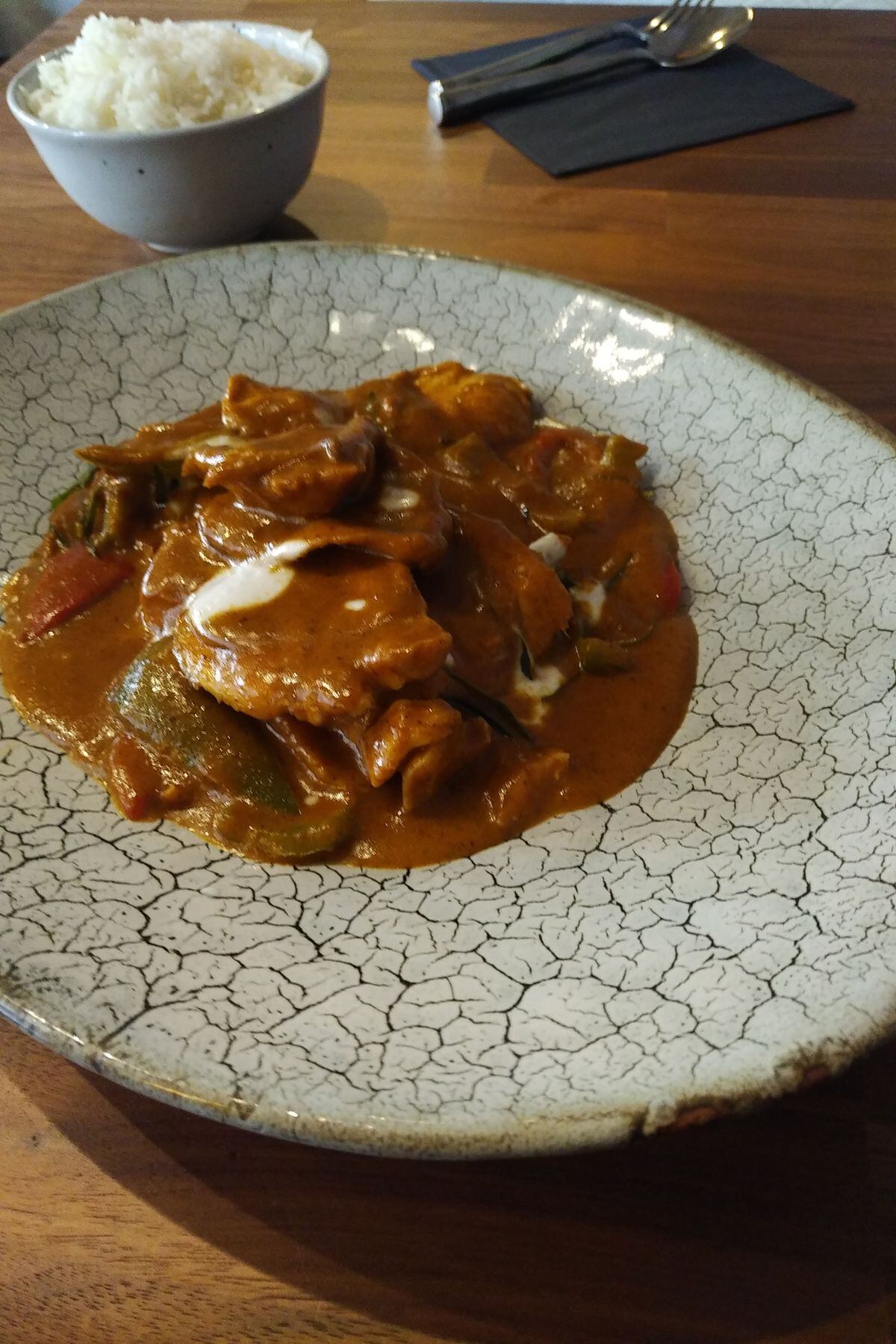 Panang curry, with chicken and rice