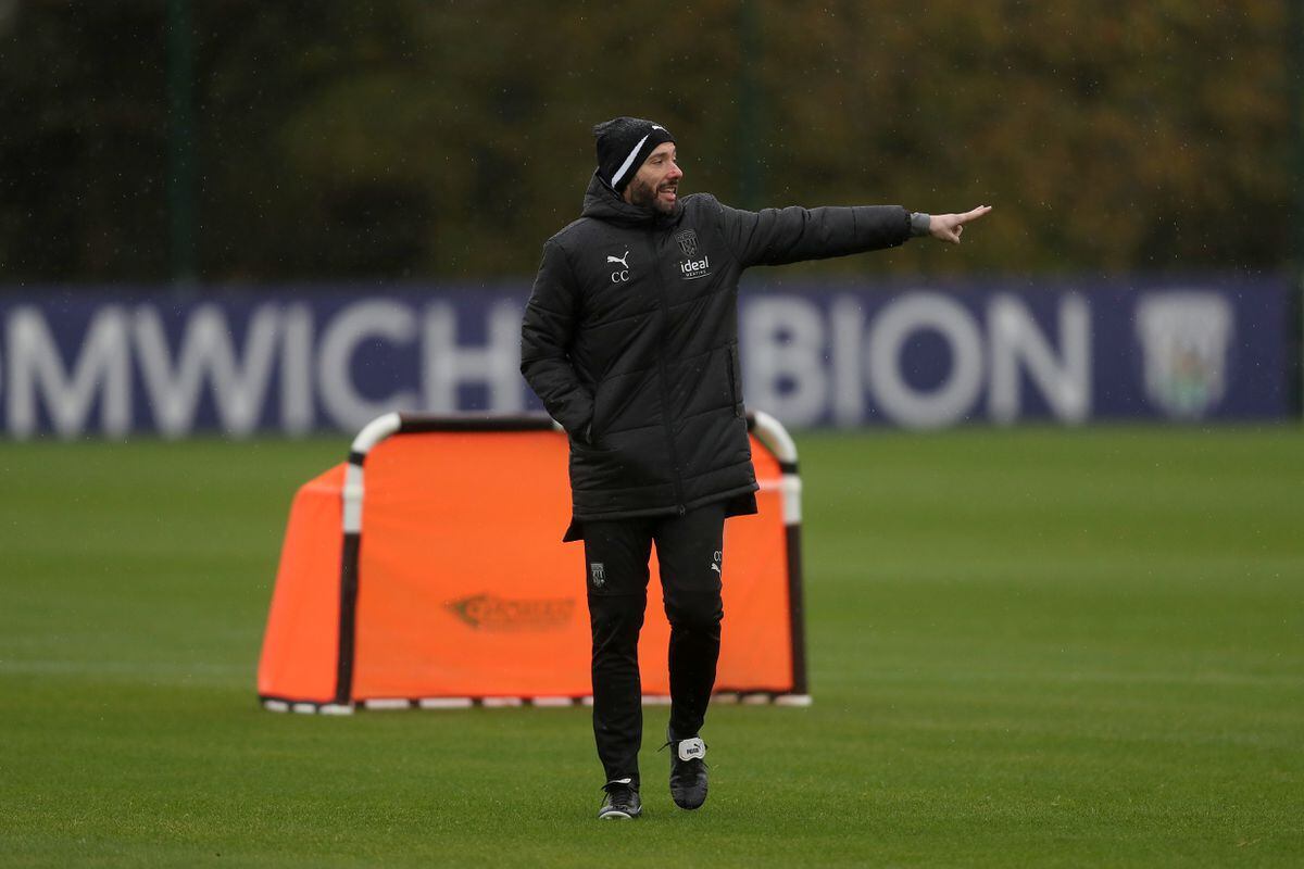 Carlos Corberan pointing at West Bromwich Albion Training Ground on November 21, 2022 in Walsall, England. (Photo by Adam Fradgley/West Bromwich Albion FC via Getty Images).