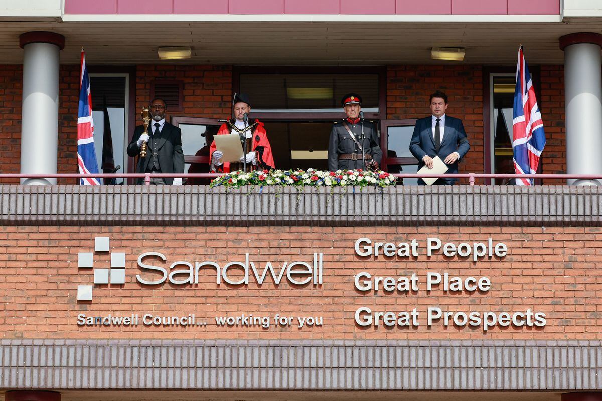 The Mayor of Sandwell reads out the Proclamation in the company of the Deputy Lieutenant John Wood. Photo: Ben Gregory-Ring