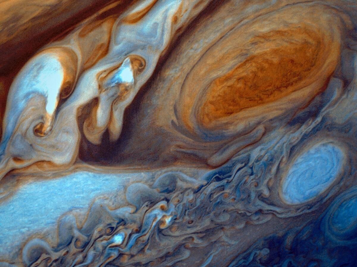 Voyager 1 captured this close-up image of swirling clouds around Jupiter's Great Red Spot in 1979 (Photo courtesy: NASA/JPL)