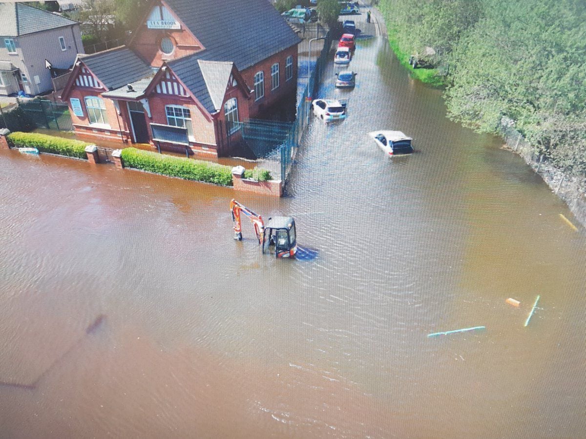 An aerial view of the flooding taken by a West Midlands Police drone