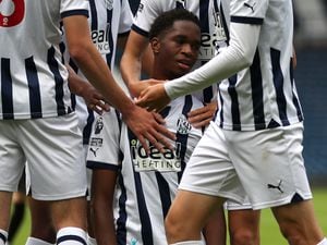 Albion under-21 midfielder Kevin Mfuamba celebrates after his thumping volley against Blackburn on Monday. He penned a first pro deal on his 21st birthday on Friday (Photo by Adam Fradgley/West Bromwich Albion FC via Getty Images).