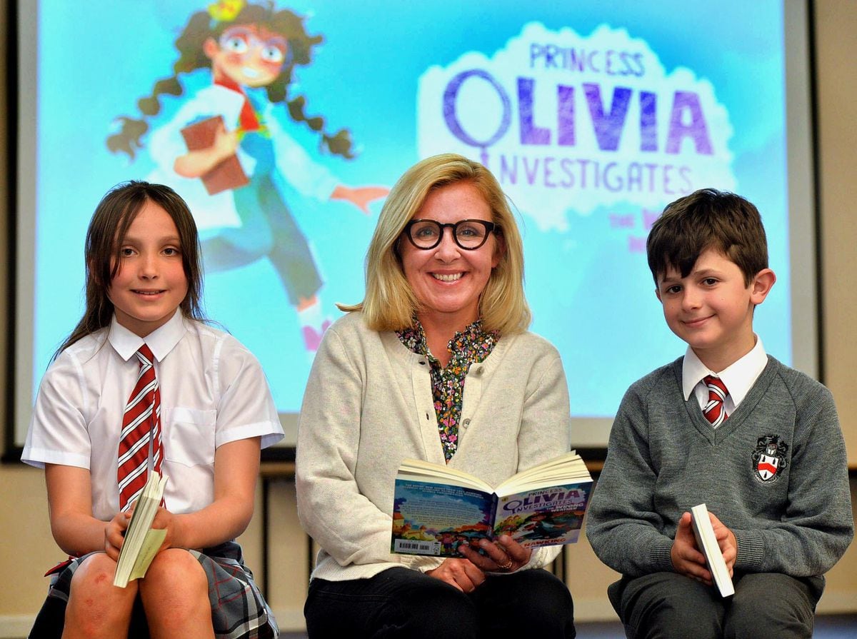 Sophia McHugh and Sam Timms were among pupils getting the chance to meet author Lucy Hawking