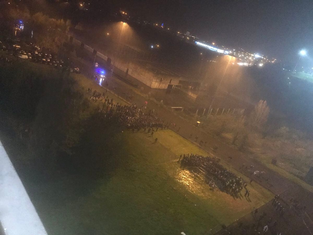 This photo shows Wolves fans waiting in a field after the game had already kicked off. Photo: @Wolvesayi83