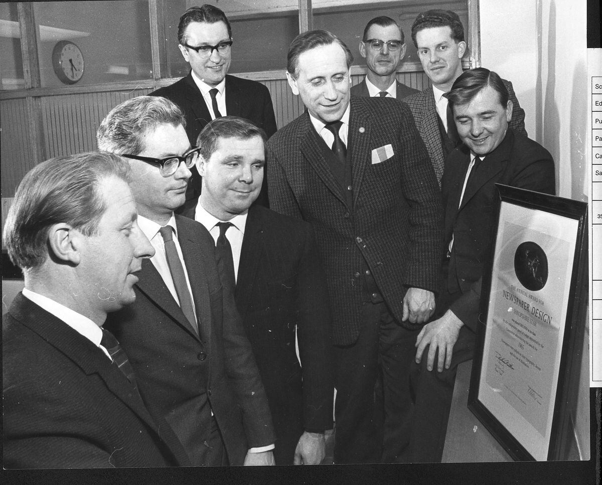 Peter Creed, (back row, wearing glasses) celebrating the Shropshire Star's first design award in the mid-1960s