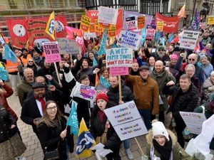 NEU strikes march from railway station to Queen Square for a big rally in Wolverhampton