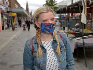Rosie Haigh wearing her mask in West Bromwich High Street