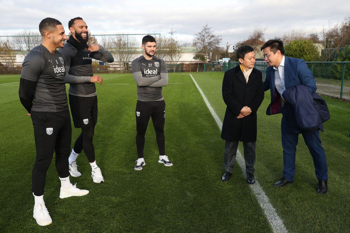 Jake Livermore, Kyle Bartley and Alex Mowatt with Guochuan Lai at West Bromwich Albion's training ground. Photo: Adam Fradgley/West Bromwich Albion FC via Getty Images