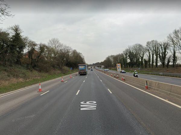 The northbound carriageway of the M6 between Junctions 13 and 14. Photo: Google.