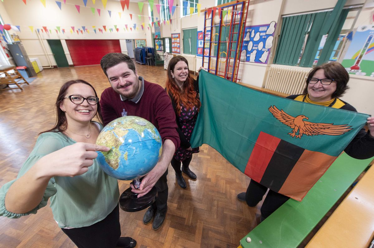 Warstones Primary School Headteacher Fiona Feeney, with teachers Vicky Osbourne from Woodfield Primary School, Jonathan Corbett and Emma Bayliss from Warstones Primary School who are taking part in the Connecting Classrooms through Global Learning project