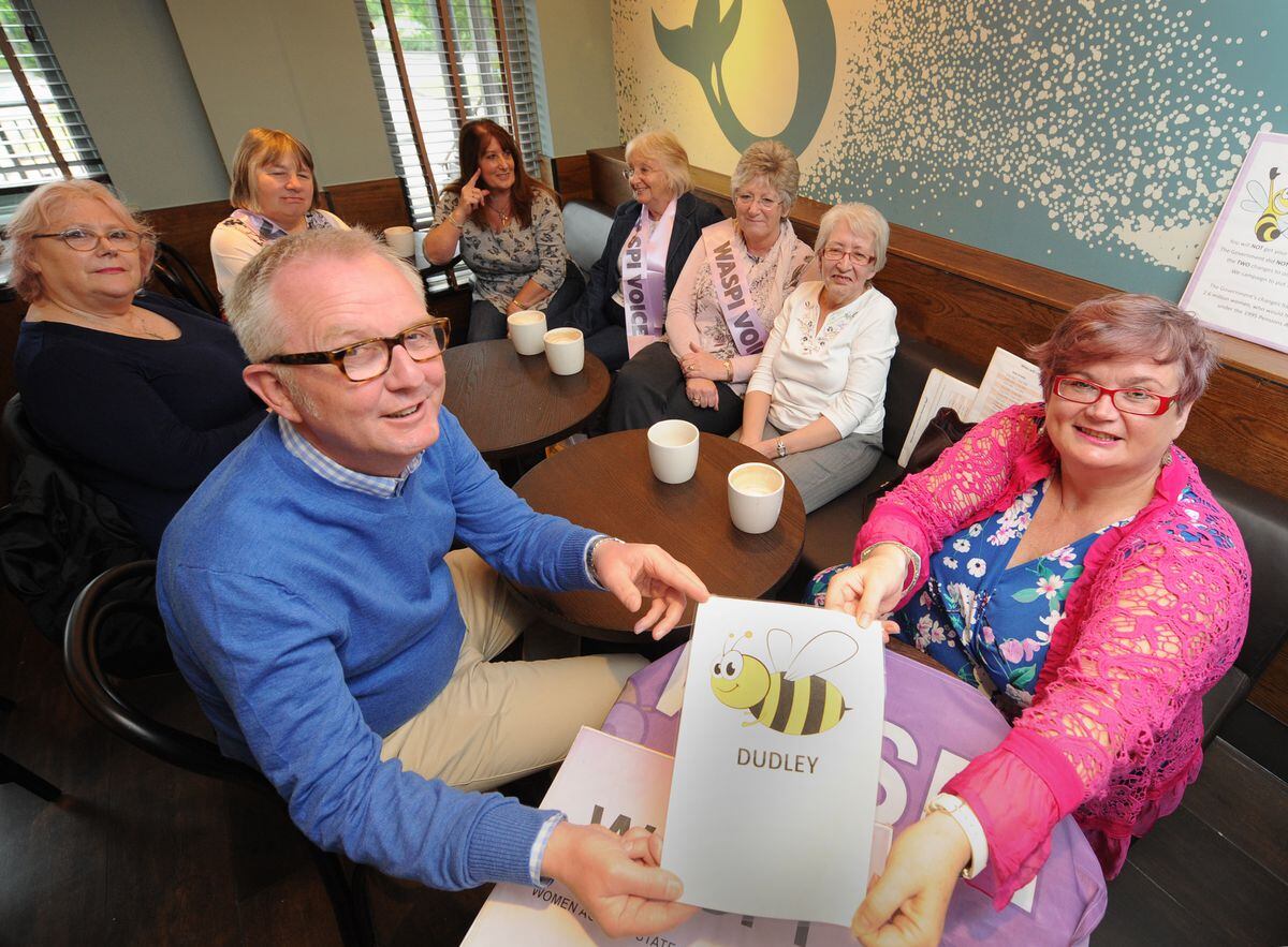 Ian Austin and Carolyn Harris with WASPI campaigners at the Village Hotel, Dudley..