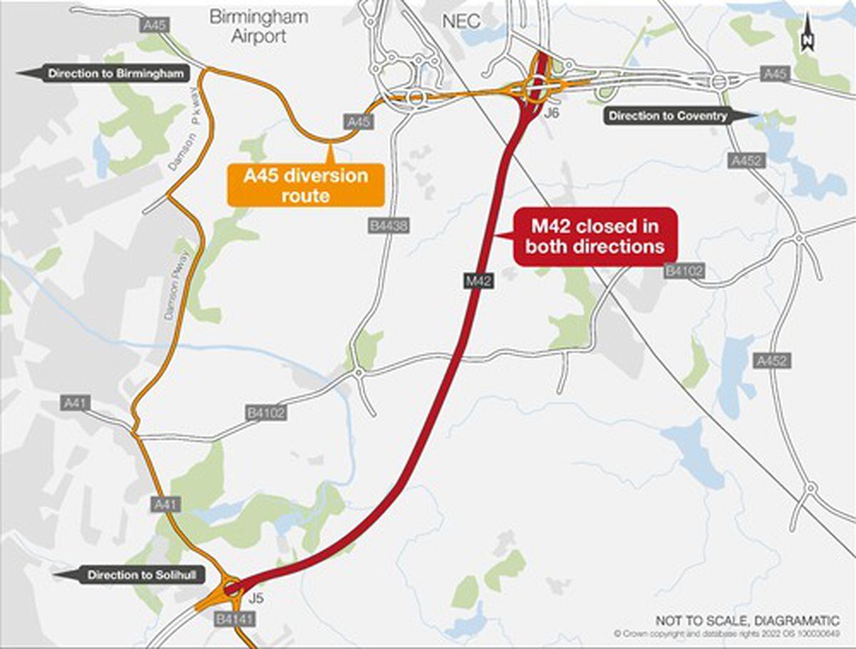 The M42 closure and diversion route as detailed by National Highways. 