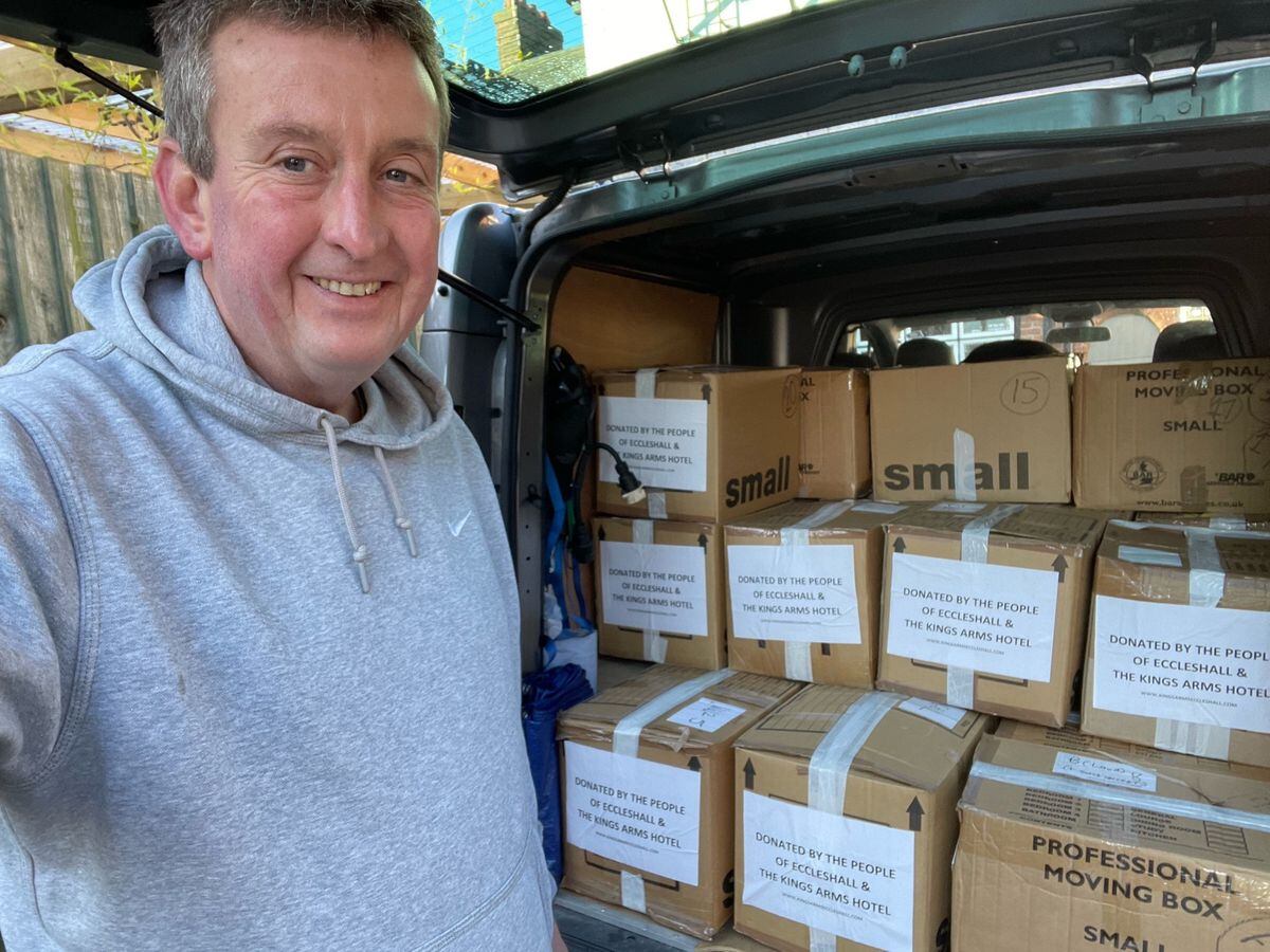  Neale Chandler, Landlord of The Kings Arms, Eccleshallm, with aid packed in his van headed to the Polish border.