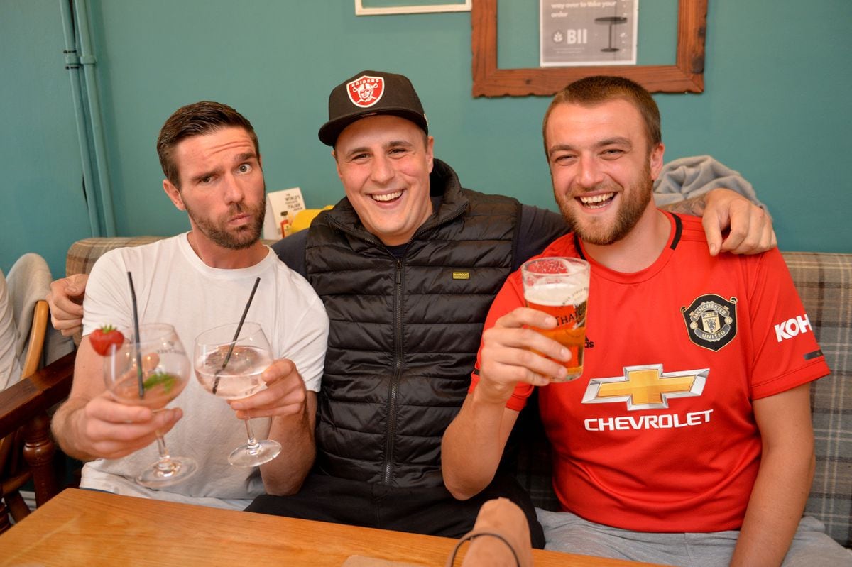Alex Panter, Luke Esser and Mitch Penzer enjoy a drink at The Wall Heath Tavern, Wall Heath.