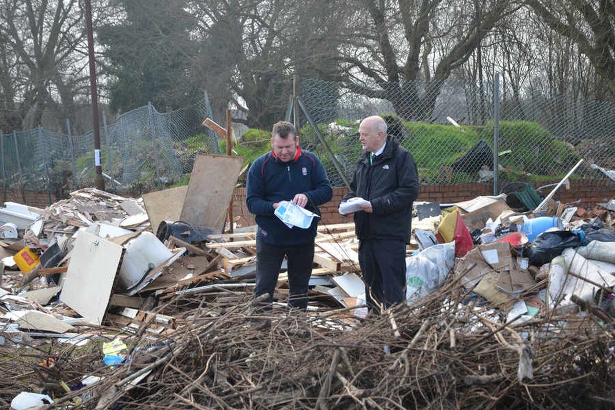 Councillor Richard Marshall and Director of adult social care, health and wellbeing David Stevens survey the rubbish at Black Patch. Picture: Sandwell Council