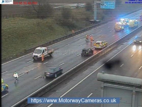 M6 blocked after evening crash - damaged cars left stranded in outside lane