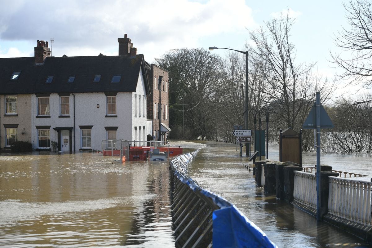 The temporary flood defences in Bewdley, which were breached this week