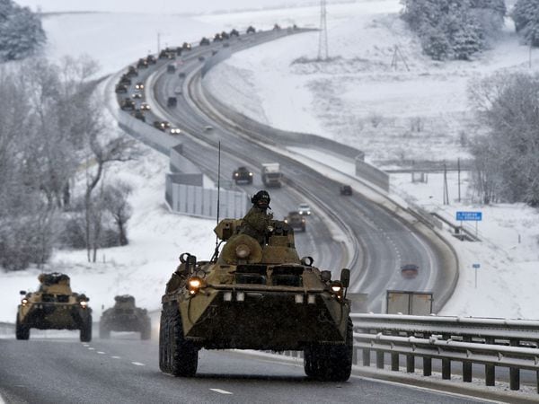 A convoy of Russian armoured vehicles (AP)