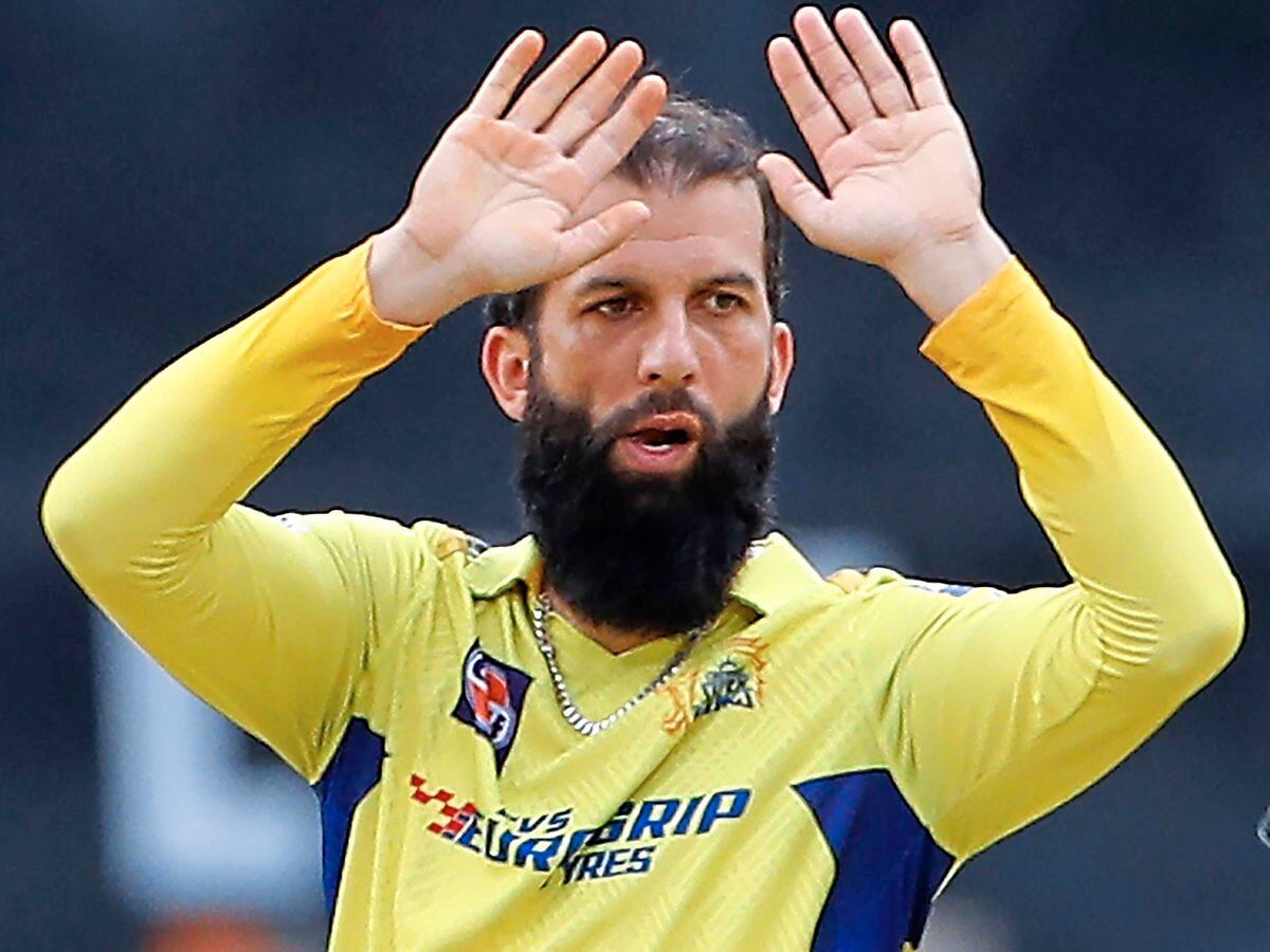 Moeen Ali celebrates the dismissal of Lucknow Super Giants’ Kyle Mayers during the Indian Premier League