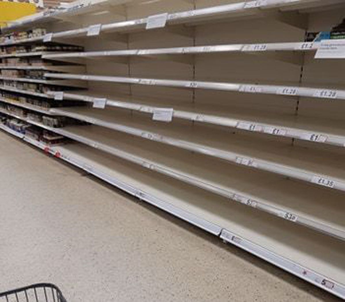 Empty shelves at Tesco Extra in Burnt Tree, Dudley, on Friday. Photo: Helen Barnes