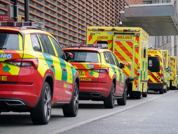 Ambulances parked outside the Royal London Hospital in December (PA)