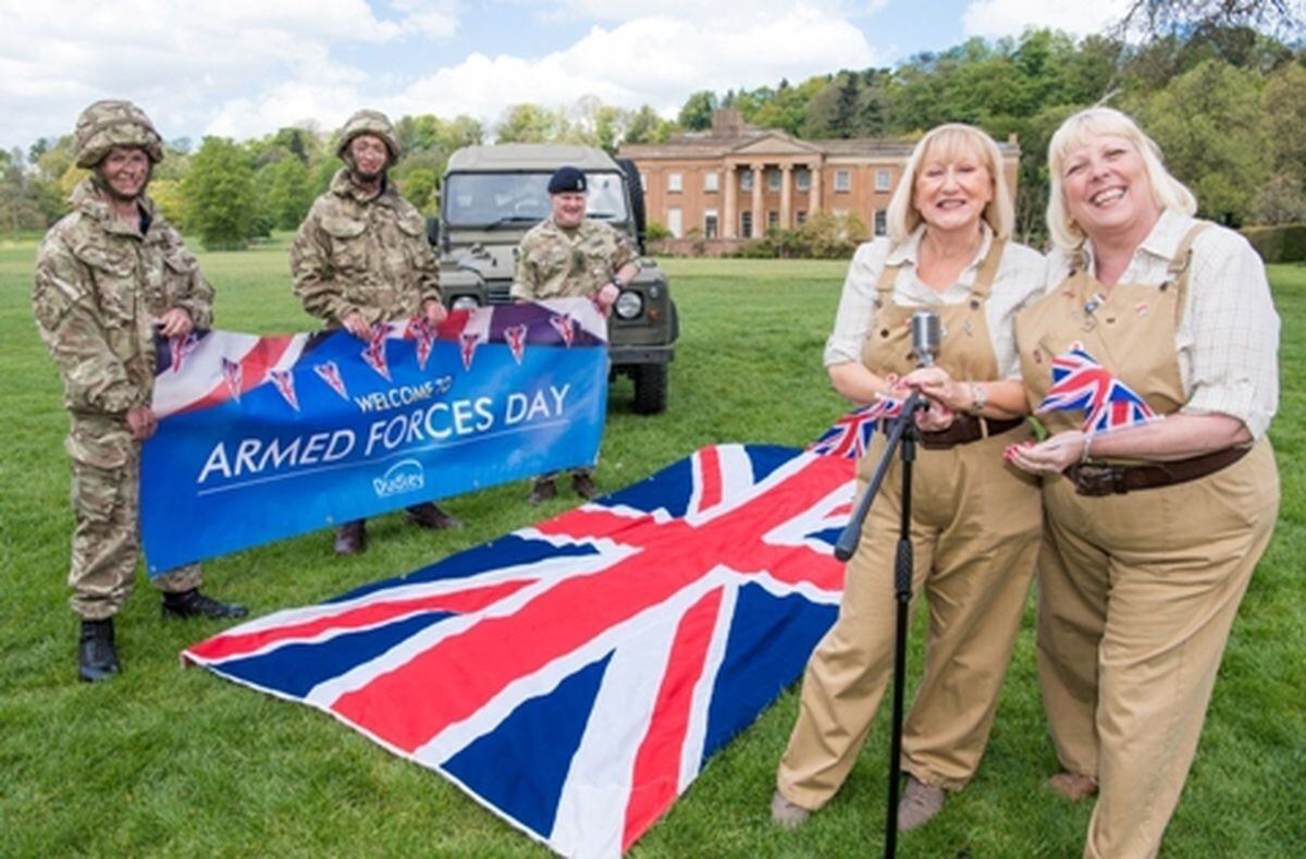 The Lands Girls preparing to perform at Armed Forces Day 2017 with (from left to right) Liam Hall, Chad Allmark and Michael Evans from the Motivational Preparation College for Learning