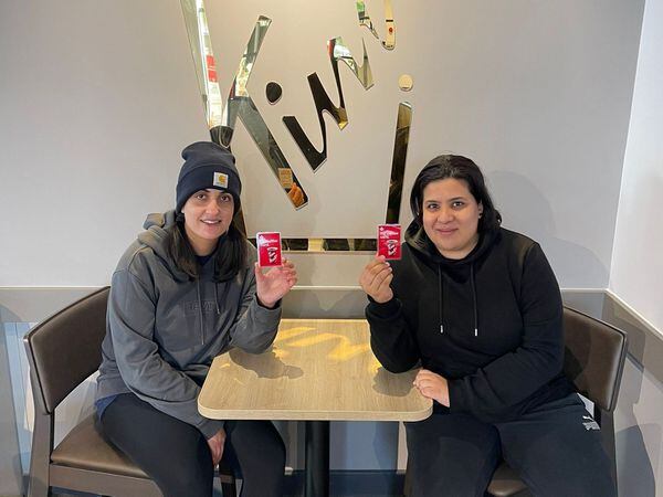 Aisha Naz and Sadia Ali: the first customers at the new Tim Hortons