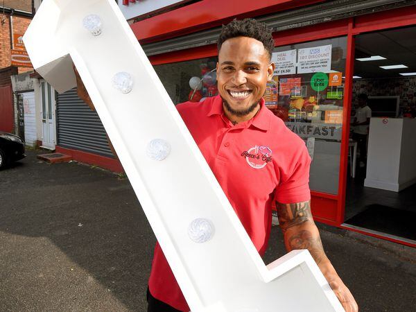 Reece Lambert celebrates one year of his cafe in Wolverhampton, Reece's Cafe.
